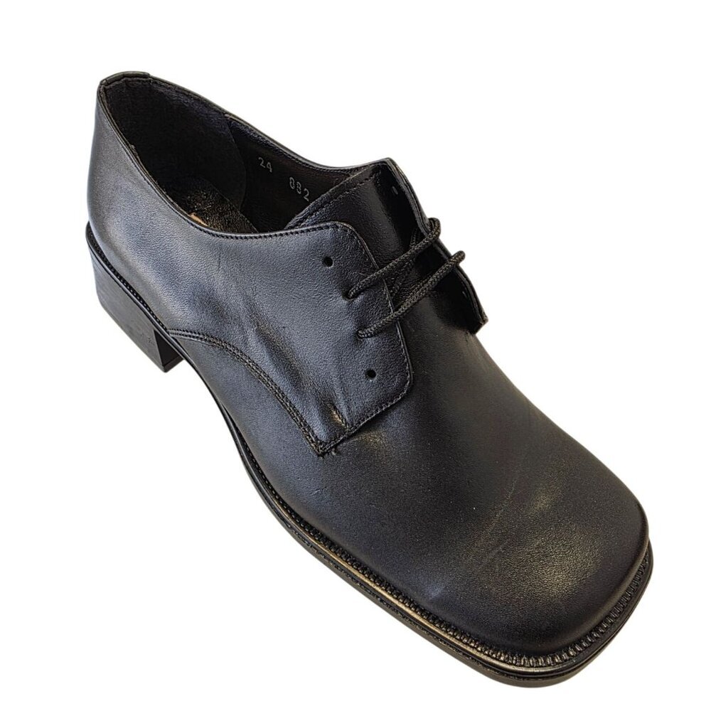 Genovés Dama Womens Sz 7.5 Black Leather Oxford Mexico Made Square Toe NEW